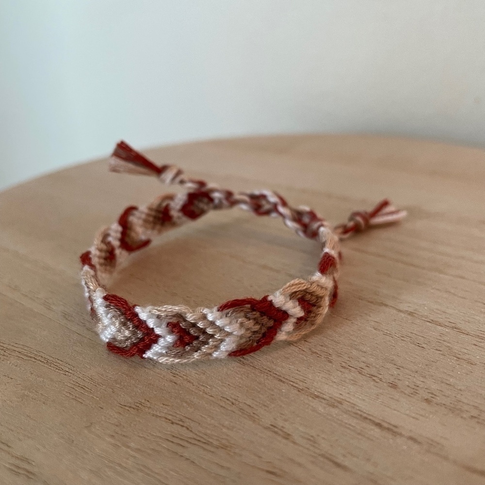 Red, Tan, and White Woven Bracelet
